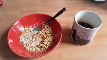 Granola and coffee for breakfast